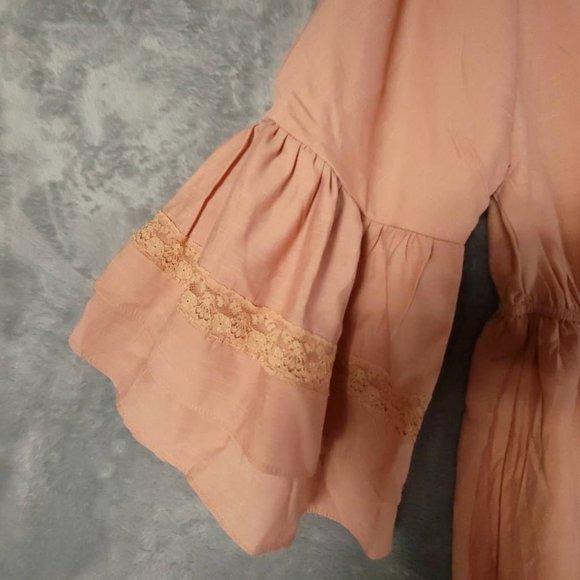 Free‎ The Roses Womens Fit & Flare Dress Pink Mini Keyhole 3/4 Sleeve Lace L New - Picture 12 of 12